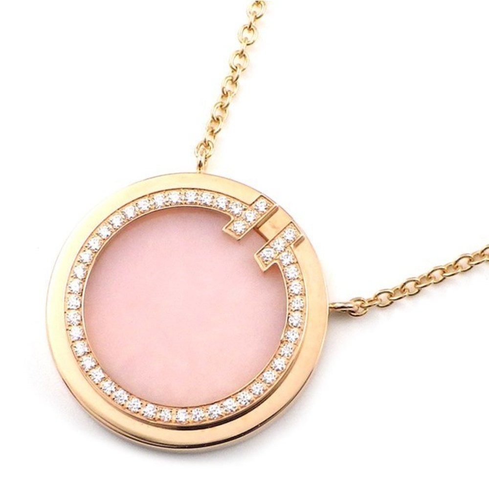 Tiffany Necklace T TWO Circle Pink Opal Diamond Pink Gold